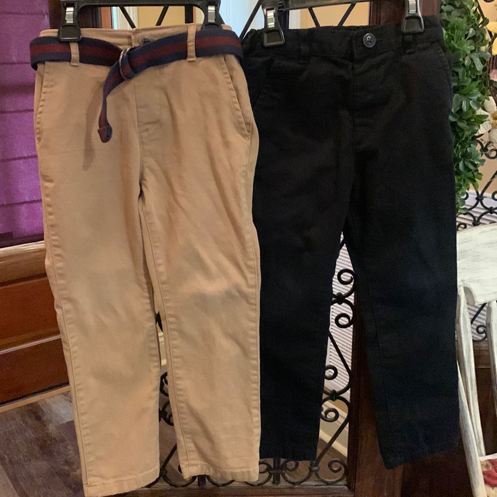 GUC Toddler boy slacks 1 black & 1 khaki pair. Adjustable waist. Belt included